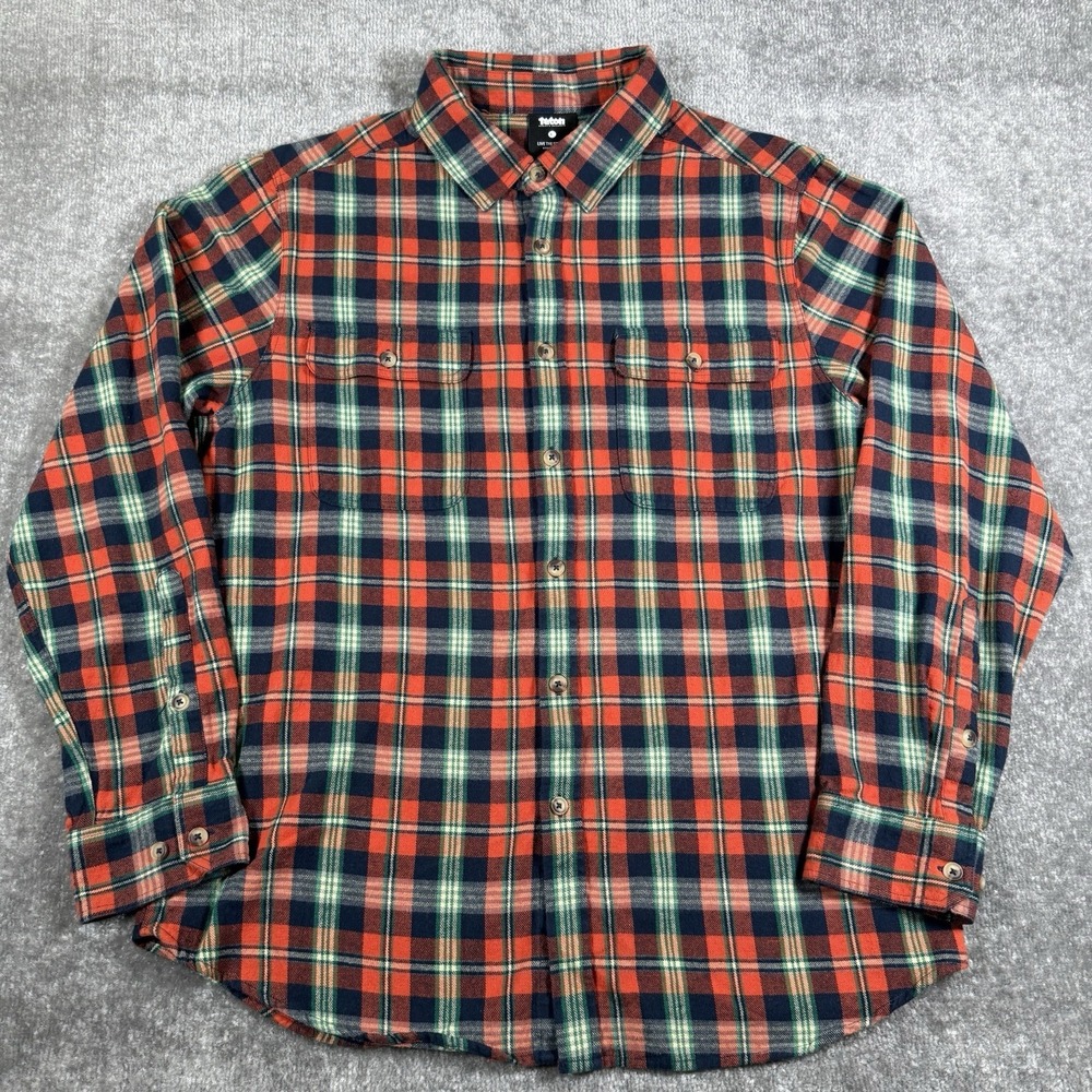Teton Gravity Research Shirt Men's Large Red Plaid Flannel Long Sleeve Button Up